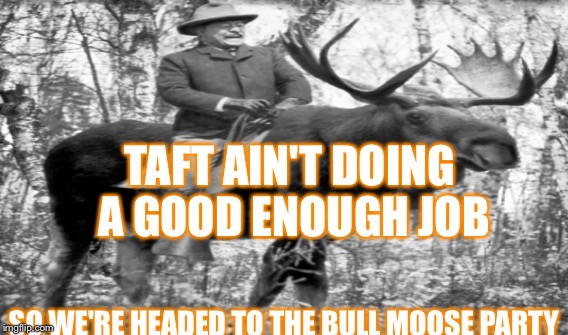 Teddy roselvelt | TAFT AIN'T DOING A GOOD ENOUGH JOB; SO WE'RE HEADED TO THE BULL MOOSE PARTY | image tagged in teddy bear | made w/ Imgflip meme maker