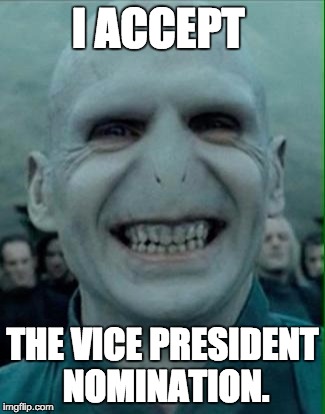 Voldemort Grin | I ACCEPT; THE VICE PRESIDENT NOMINATION. | image tagged in voldemort grin | made w/ Imgflip meme maker