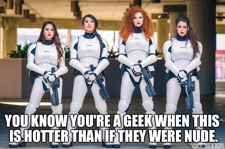 Star Wars Hotness | YOU KNOW YOU'RE A GEEK WHEN THIS IS HOTTER THAN IF THEY WERE NUDE. | image tagged in star wars,female stormtroopers,stormtrooper,turn on,geekgasm | made w/ Imgflip meme maker