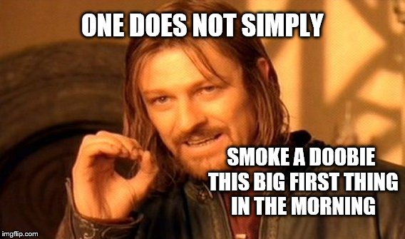 One Does Not Simply | ONE DOES NOT SIMPLY; SMOKE A DOOBIE THIS BIG FIRST THING IN THE MORNING | image tagged in memes,one does not simply | made w/ Imgflip meme maker