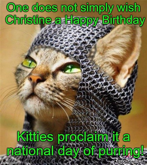 Kitty Knight | One does not simply wish Christine a Happy Birthday; Kitties proclaim it a national day of purring! | image tagged in kitty knight | made w/ Imgflip meme maker