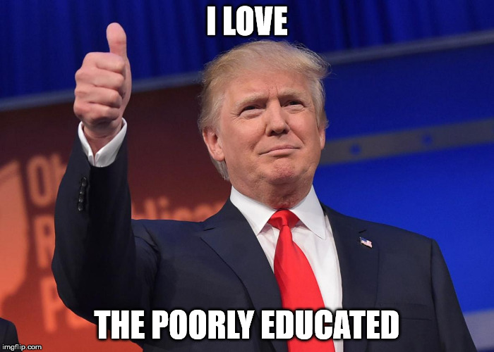 I LOVE; THE POORLY EDUCATED | image tagged in donald trump | made w/ Imgflip meme maker