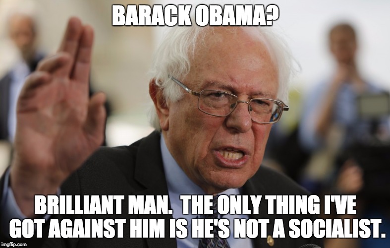 Bernie | BARACK OBAMA? BRILLIANT MAN.  THE ONLY THING I'VE GOT AGAINST HIM IS HE'S NOT A SOCIALIST. | image tagged in obama no listen | made w/ Imgflip meme maker