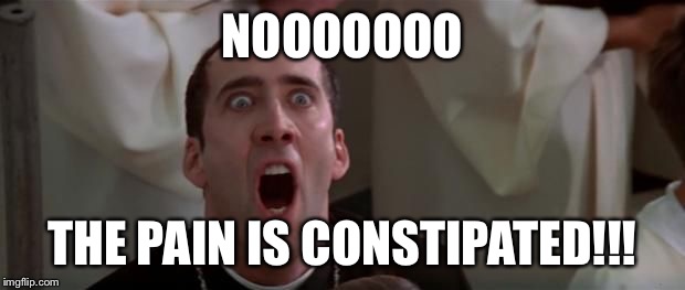 nic cage 1 | NOOOOOOO THE PAIN IS CONSTIPATED!!! | image tagged in nic cage 1 | made w/ Imgflip meme maker