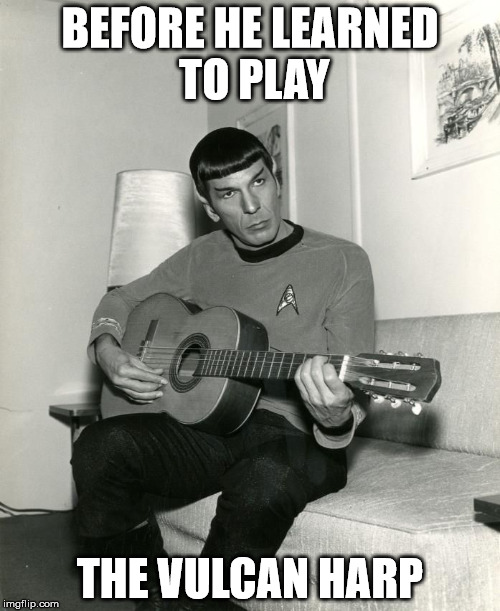 true spock | BEFORE HE LEARNED TO PLAY; THE VULCAN HARP | image tagged in spock on guitar,vulcans,spock,star trek | made w/ Imgflip meme maker