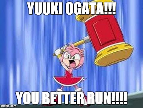 Angry Amy Rose | YUUKI OGATA!!! YOU BETTER RUN!!!! | image tagged in angry amy rose | made w/ Imgflip meme maker