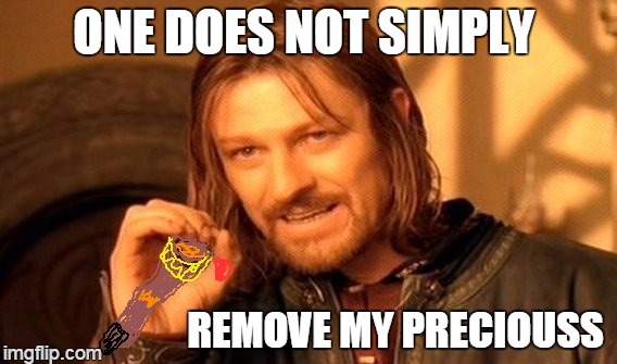nsfw blood drop | ONE DOES NOT SIMPLY; REMOVE MY PRECIOUSS | image tagged in memes,one does not simply | made w/ Imgflip meme maker