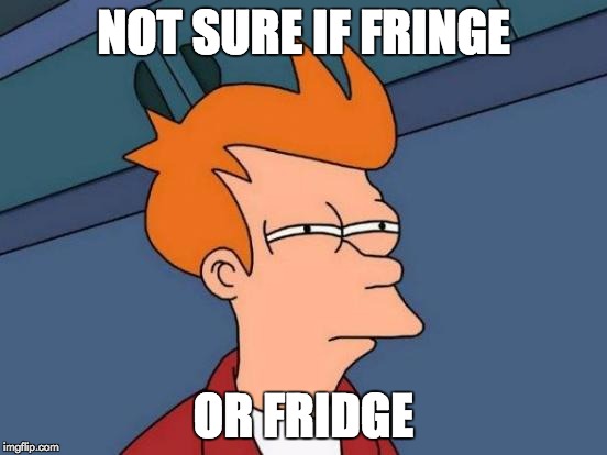 Futurama Fry Meme | NOT SURE IF FRINGE OR FRIDGE | image tagged in memes,futurama fry | made w/ Imgflip meme maker