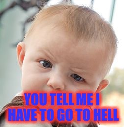 Skeptical Baby Meme | YOU TELL ME I HAVE TO GO TO HELL | image tagged in memes,skeptical baby | made w/ Imgflip meme maker