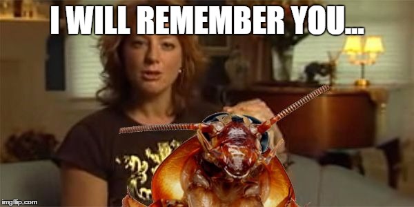 I WILL REMEMBER YOU... | image tagged in sarah ockroach | made w/ Imgflip meme maker