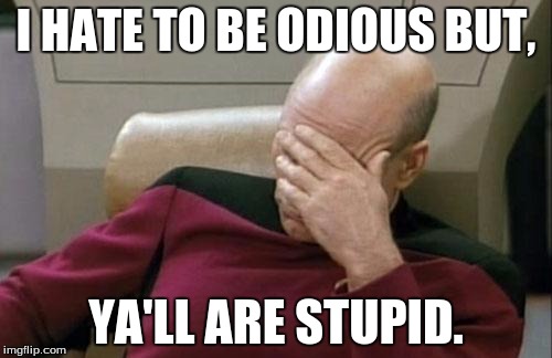 Captain Picard Facepalm | I HATE TO BE ODIOUS BUT, YA'LL ARE STUPID. | image tagged in memes,captain picard facepalm | made w/ Imgflip meme maker