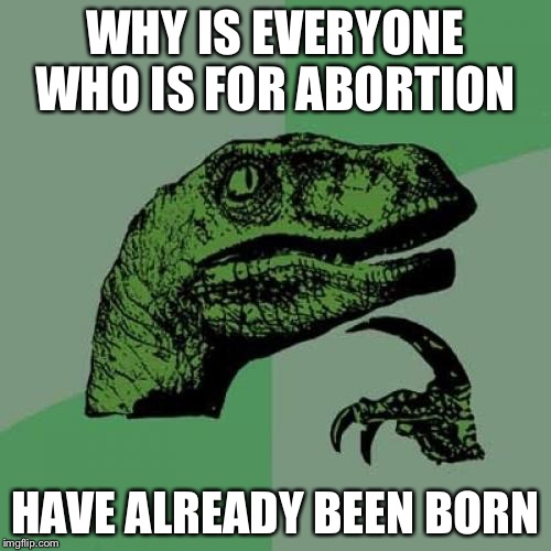 Philosoraptor | WHY IS EVERYONE WHO IS FOR ABORTION; HAVE ALREADY BEEN BORN | image tagged in memes,philosoraptor | made w/ Imgflip meme maker