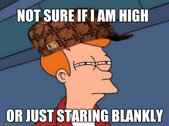 Futurama Fry | NOT SURE IF I AM HIGH; OR JUST STARING BLANKLY | image tagged in memes,futurama fry,scumbag | made w/ Imgflip meme maker