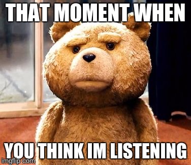 TED Meme | THAT MOMENT WHEN; YOU THINK IM LISTENING | image tagged in memes,ted | made w/ Imgflip meme maker