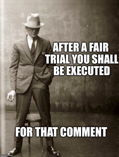 Government Agent Man | AFTER A FAIR TRIAL YOU SHALL BE EXECUTED FOR THAT COMMENT | image tagged in government agent man | made w/ Imgflip meme maker