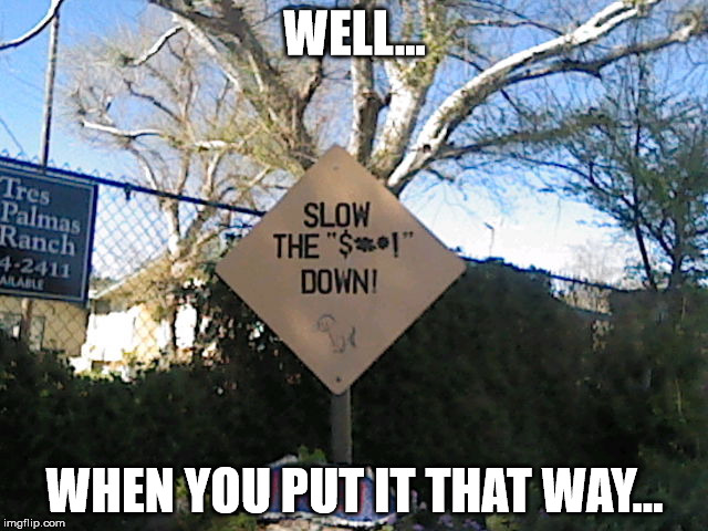 Inappropriate Road Sign | WELL... WHEN YOU PUT IT THAT WAY... | image tagged in funny,roadsign | made w/ Imgflip meme maker