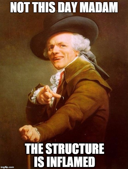 the buildin' is on fire | NOT THIS DAY MADAM; THE STRUCTURE IS INFLAMED | image tagged in memes,joseph ducreux,not today,the building is on fire | made w/ Imgflip meme maker