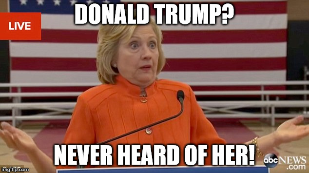 Hillary Clinton Fail | DONALD TRUMP? NEVER HEARD OF HER! | image tagged in hillary clinton fail | made w/ Imgflip meme maker