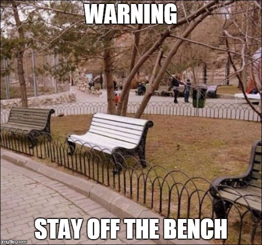 WARNING; STAY OFF THE BENCH | image tagged in keep off the bench | made w/ Imgflip meme maker