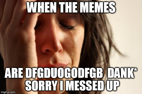 First World Problems Meme | WHEN THE MEMES; ARE DFGDUOGODFGB

DANK* SORRY I MESSED UP | image tagged in memes,first world problems | made w/ Imgflip meme maker