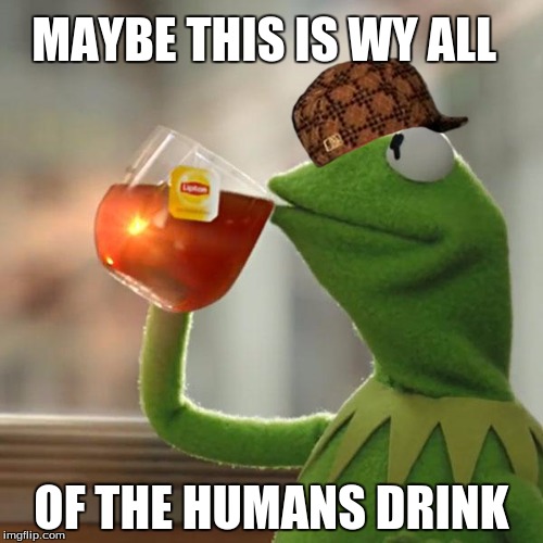 But That's None Of My Business | MAYBE THIS IS WY ALL; OF THE HUMANS DRINK | image tagged in memes,but thats none of my business,kermit the frog,scumbag | made w/ Imgflip meme maker