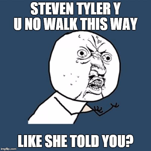 Y U No Meme | STEVEN TYLER Y U NO WALK THIS WAY; LIKE SHE TOLD YOU? | image tagged in memes,y u no | made w/ Imgflip meme maker