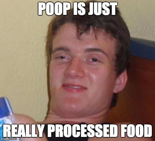 Why do people complain about processed foods, when they contain a factory for making them? | POOP IS JUST; REALLY PROCESSED FOOD | image tagged in memes,10 guy | made w/ Imgflip meme maker