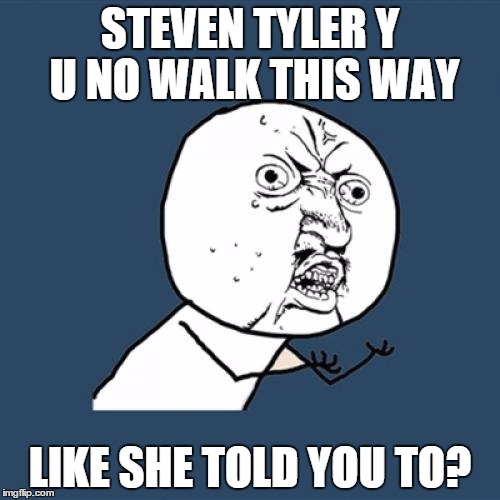 Y U No Meme | STEVEN TYLER Y U NO WALK THIS WAY; LIKE SHE TOLD YOU TO? | image tagged in memes,y u no | made w/ Imgflip meme maker