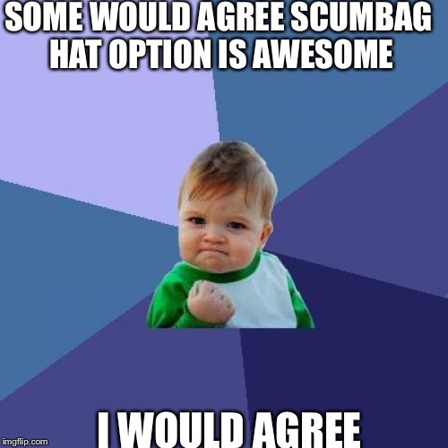 Success Kid | SOME WOULD AGREE SCUMBAG HAT OPTION IS AWESOME; I WOULD AGREE | image tagged in memes,success kid | made w/ Imgflip meme maker