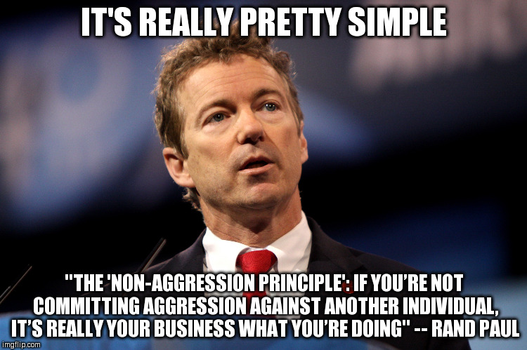 The GOP pretty much sucks now that Rand's gone. | IT'S REALLY PRETTY SIMPLE; "THE 'NON-AGGRESSION PRINCIPLE': IF YOU’RE NOT COMMITTING AGGRESSION AGAINST ANOTHER INDIVIDUAL, IT’S REALLY YOUR BUSINESS WHAT YOU’RE DOING" -- RAND PAUL | image tagged in rand paul | made w/ Imgflip meme maker