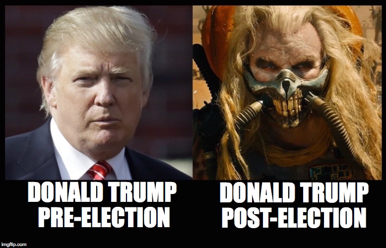 Donald Trump Pre/Post Election | DONALD TRUMP   POST-ELECTION; DONALD TRUMP   PRE-ELECTION | image tagged in donald trump | made w/ Imgflip meme maker