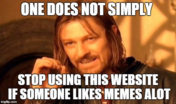 One Does Not Simply | ONE DOES NOT SIMPLY; STOP USING THIS WEBSITE IF SOMEONE LIKES MEMES ALOT | image tagged in memes,one does not simply | made w/ Imgflip meme maker