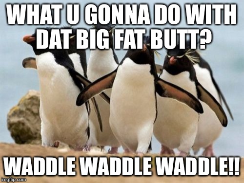 Penguin Gang Meme | WHAT U GONNA DO WITH DAT BIG FAT BUTT? WADDLE WADDLE WADDLE!! | image tagged in memes,penguin gang | made w/ Imgflip meme maker
