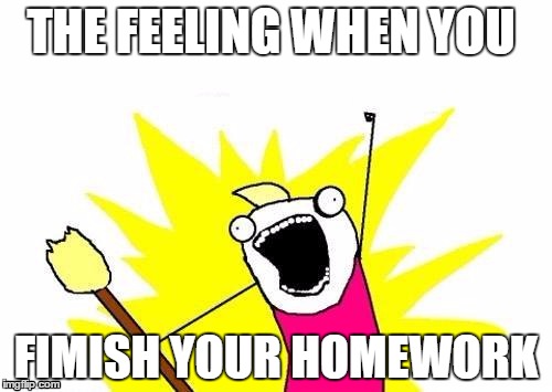 X All The Y Meme | THE FEELING WHEN YOU; FIMISH YOUR HOMEWORK | image tagged in memes,x all the y | made w/ Imgflip meme maker