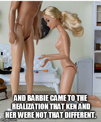 AND BARBIE CAME TO THE REALIZATION THAT KEN AND HER WERE NOT THAT DIFFERENT. | image tagged in bigbike | made w/ Imgflip meme maker