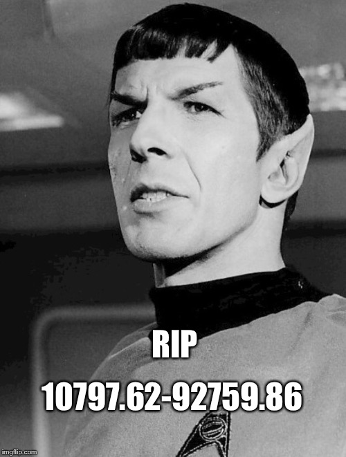 RIP Dr. Spock | RIP; 10797.62-92759.86 | image tagged in spock live long and prosper | made w/ Imgflip meme maker