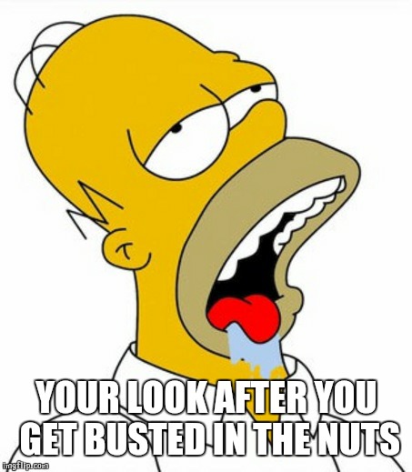 HomerChickenSteak | YOUR LOOK AFTER YOU GET BUSTED IN THE NUTS | image tagged in homerchickensteak | made w/ Imgflip meme maker