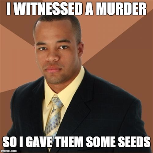 Successful Black Man | I WITNESSED A MURDER; SO I GAVE THEM SOME SEEDS | image tagged in memes,successful black man,murder,crows,feed | made w/ Imgflip meme maker