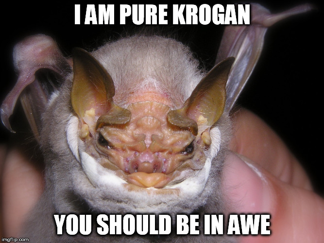Pure Krogan | I AM PURE KROGAN; YOU SHOULD BE IN AWE | image tagged in mass effect,krogan,funny,bat,memes,jack | made w/ Imgflip meme maker