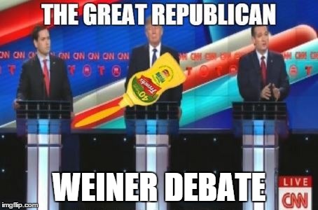 Awkward Hot Dog moment | WEINER DEBATE | image tagged in republican debate,the donger needs food,yep its a hot dog,another day another hot dog | made w/ Imgflip meme maker