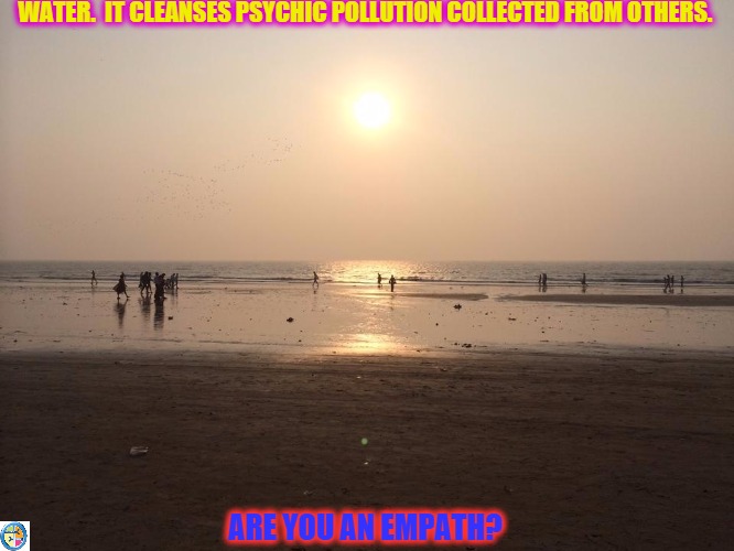 Psychic Pollution and Empaths | WATER.  IT CLEANSES PSYCHIC POLLUTION COLLECTED FROM OTHERS. ARE YOU AN EMPATH? | image tagged in are you an empath,what is an empath,psychic pollution | made w/ Imgflip meme maker