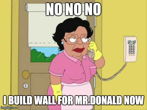 Consuela Meme | NO NO NO; I BUILD WALL FOR MR.DONALD NOW | image tagged in memes,consuela | made w/ Imgflip meme maker