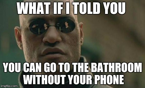 Matrix Morpheus | WHAT IF I TOLD YOU; YOU CAN GO TO THE BATHROOM WITHOUT YOUR PHONE | image tagged in memes,matrix morpheus | made w/ Imgflip meme maker