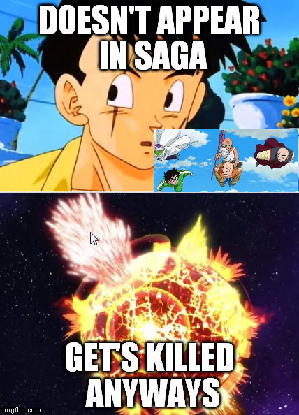 DOESN'T APPEAR IN SAGA; GET'S KILLED ANYWAYS | image tagged in yamcha,funny memes | made w/ Imgflip meme maker