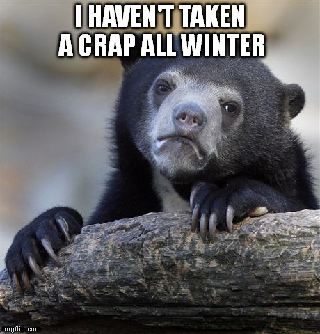 Confession Bear Meme | I HAVEN'T TAKEN A CRAP ALL WINTER | image tagged in memes,confession bear | made w/ Imgflip meme maker