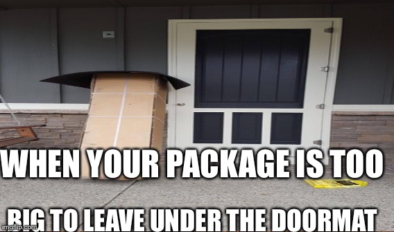 Package under doormat  | WHEN YOUR PACKAGE IS TOO; BIG TO LEAVE UNDER THE DOORMAT | image tagged in package under doormat | made w/ Imgflip meme maker