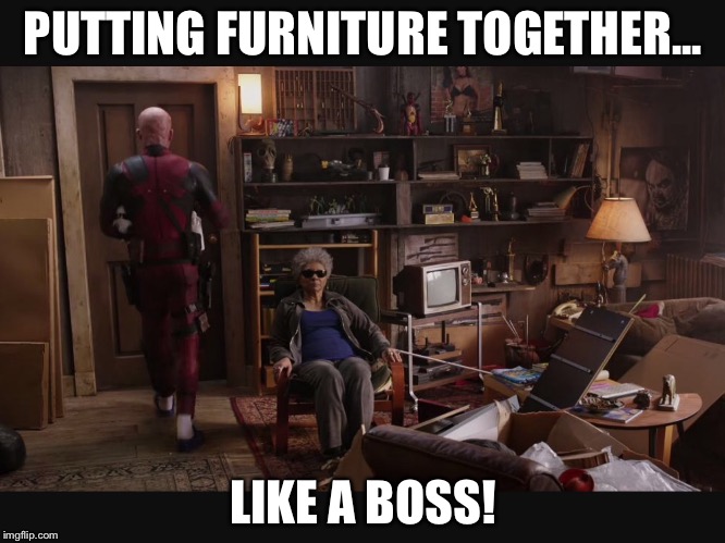 Blind Al and Deadpool | PUTTING FURNITURE TOGETHER... LIKE A BOSS! | image tagged in blind al and deadpool | made w/ Imgflip meme maker