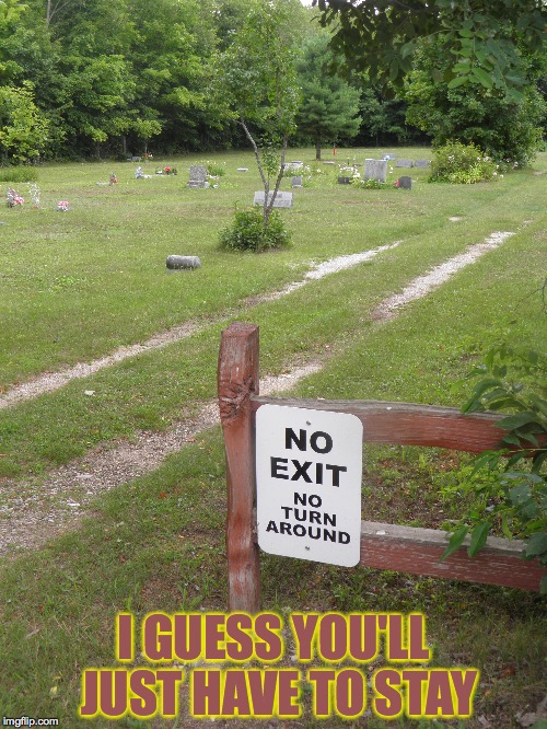 This is one way to populate a cemetery. | I GUESS YOU'LL JUST HAVE TO STAY | image tagged in memes,gifs,cemetery | made w/ Imgflip meme maker