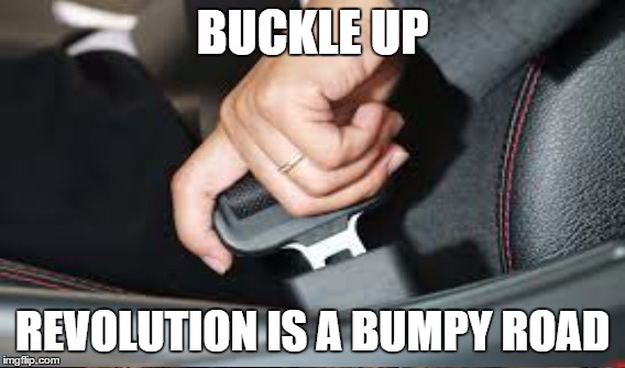 Feel the Bern | BUCKLE UP; REVOLUTION IS A BUMPY ROAD | image tagged in bernie or bust | made w/ Imgflip meme maker