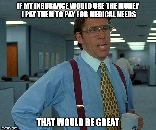 That Would Be Great | IF MY INSURANCE WOULD USE THE MONEY I PAY THEM TO PAY FOR MEDICAL NEEDS; THAT WOULD BE GREAT | image tagged in memes,that would be great | made w/ Imgflip meme maker